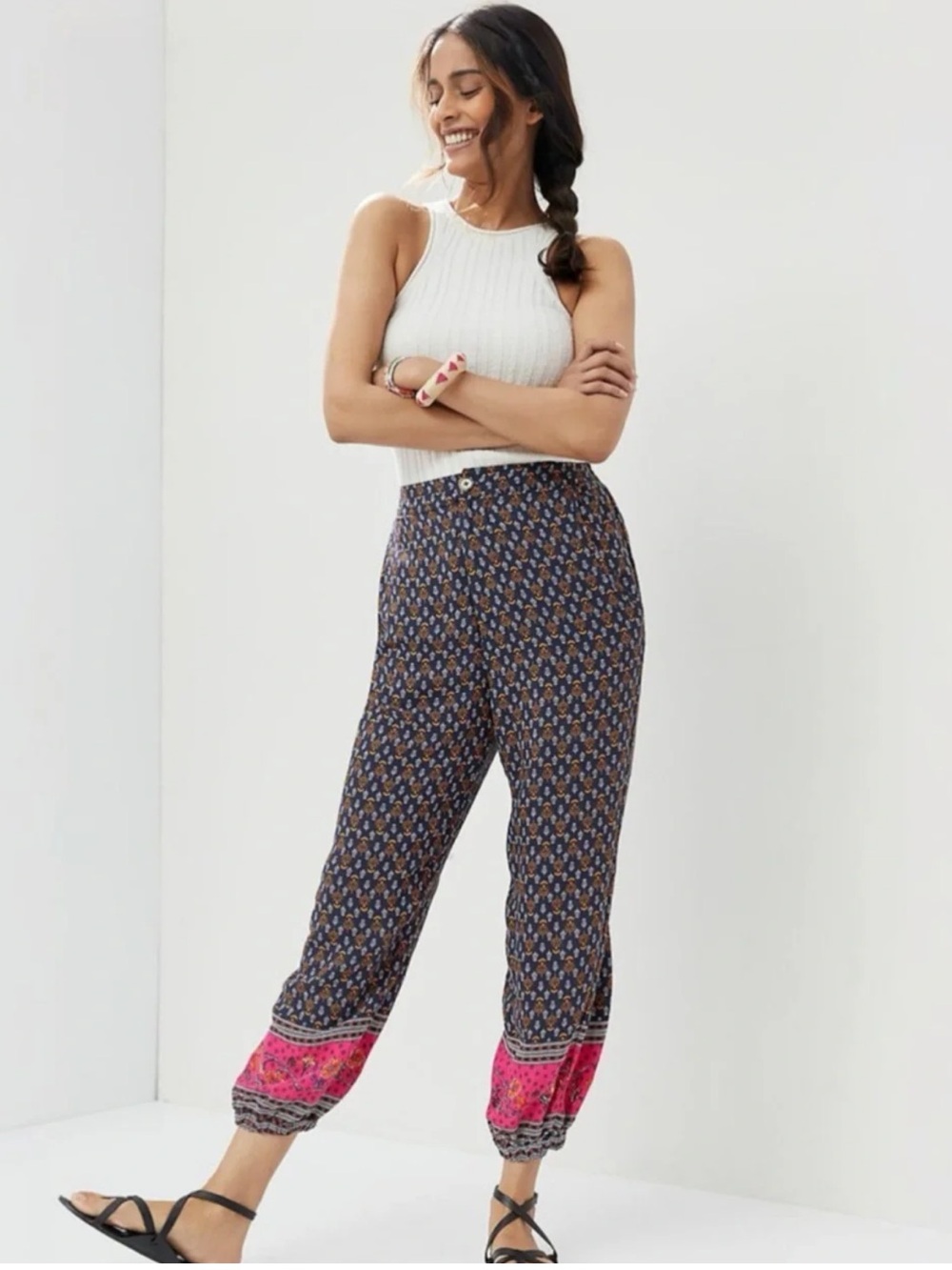 NWT Farm Rio x Anthropologie Women's Navy Printed Balloon Pants Size 8